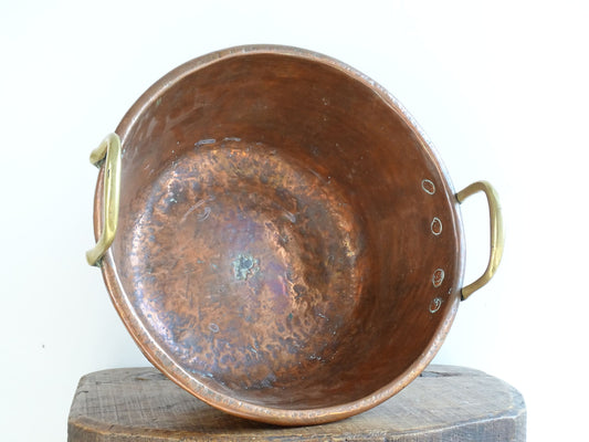 Antique French Copper Confiture Pan with Brass Handles