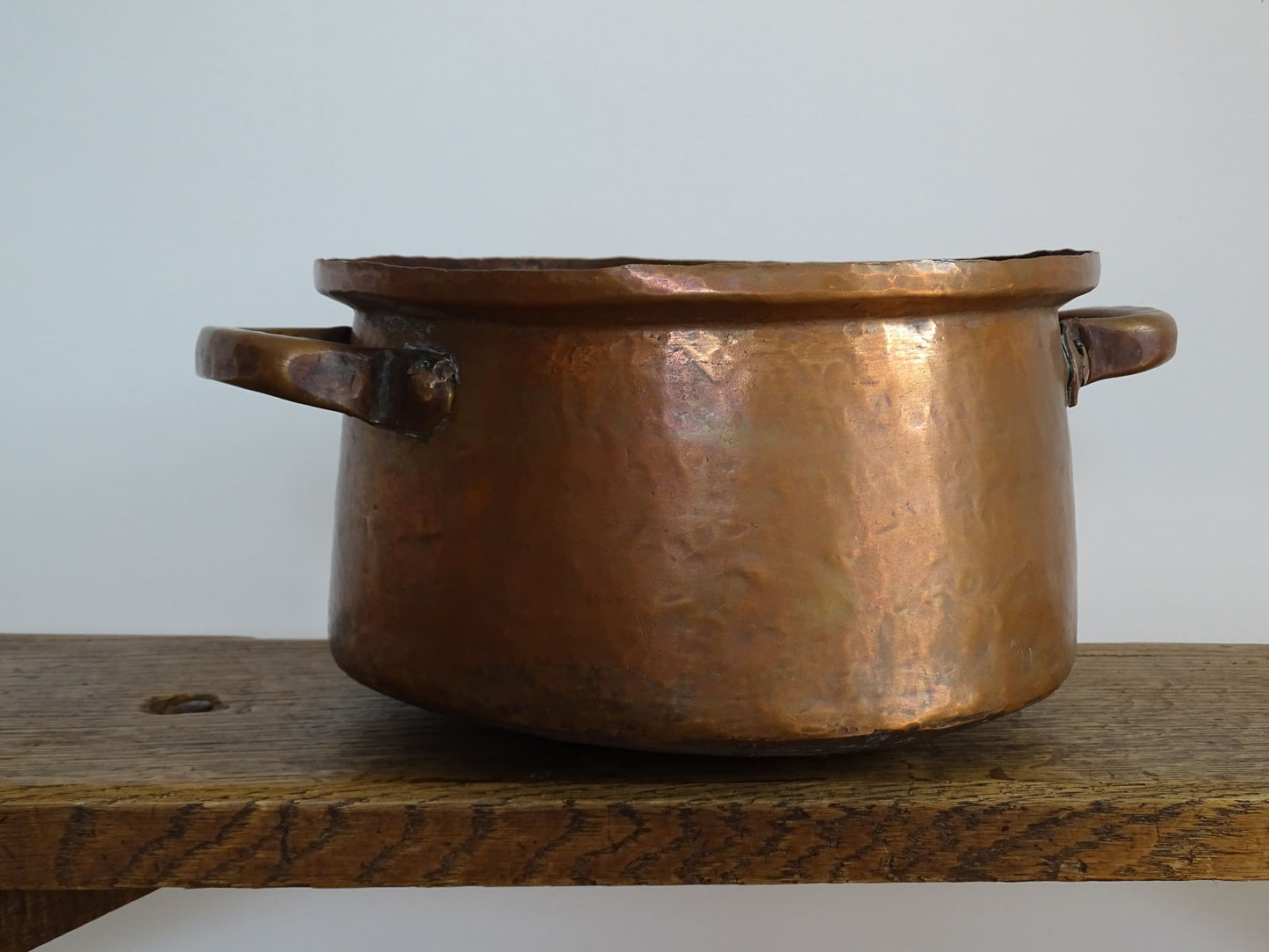 Antique French Copper Cooking Pot with Two Handles