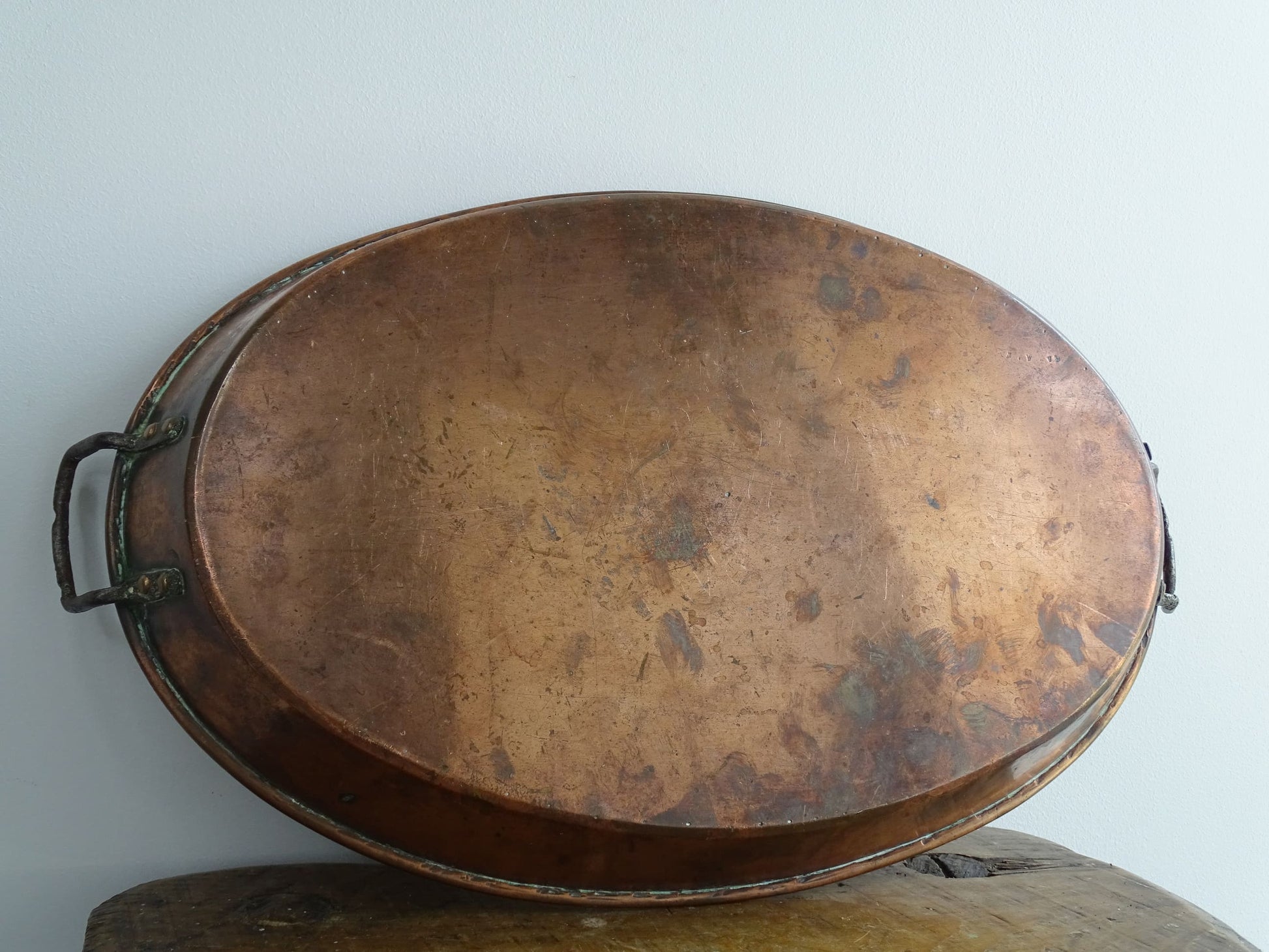 Antique French Oval Copper Gratin Pan with Handles