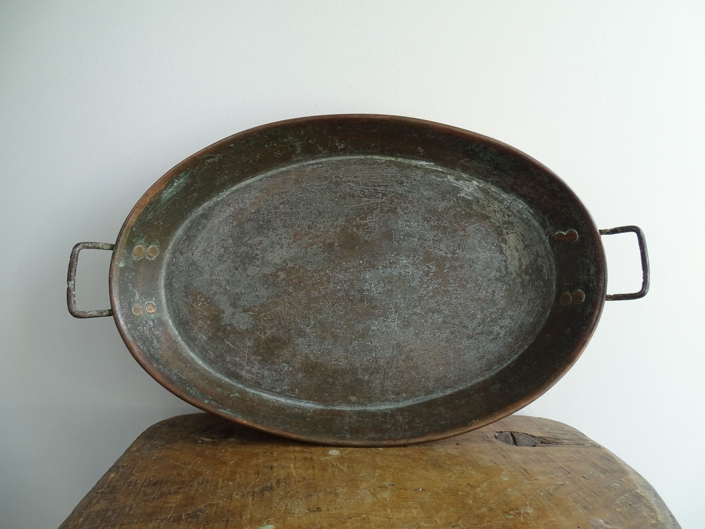 Antique French Oval Copper Gratin Pan with Handles