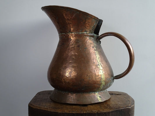 Large French Antique Hammered Copper Pitcher