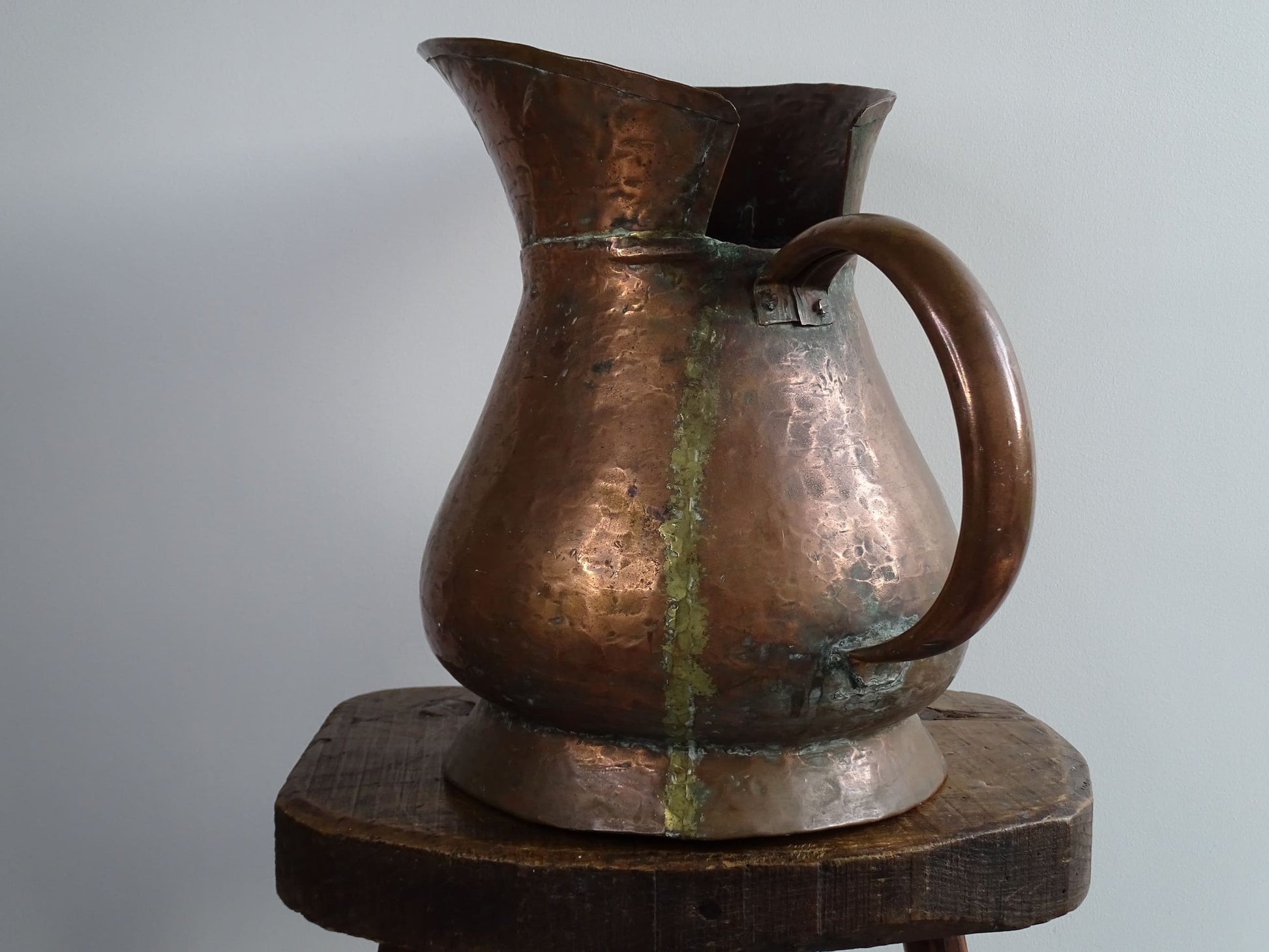 Large French Antique Hammered Copper Pitcher