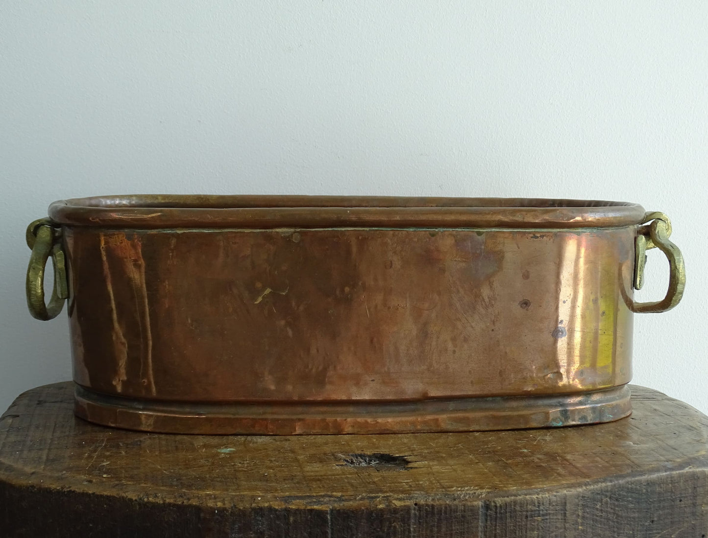 Antique French Copper Planter with Brass Handles 