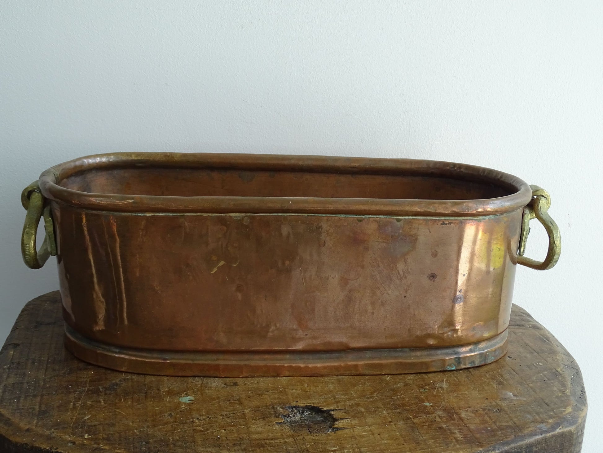 Antique French Copper Planter with Brass Handles 