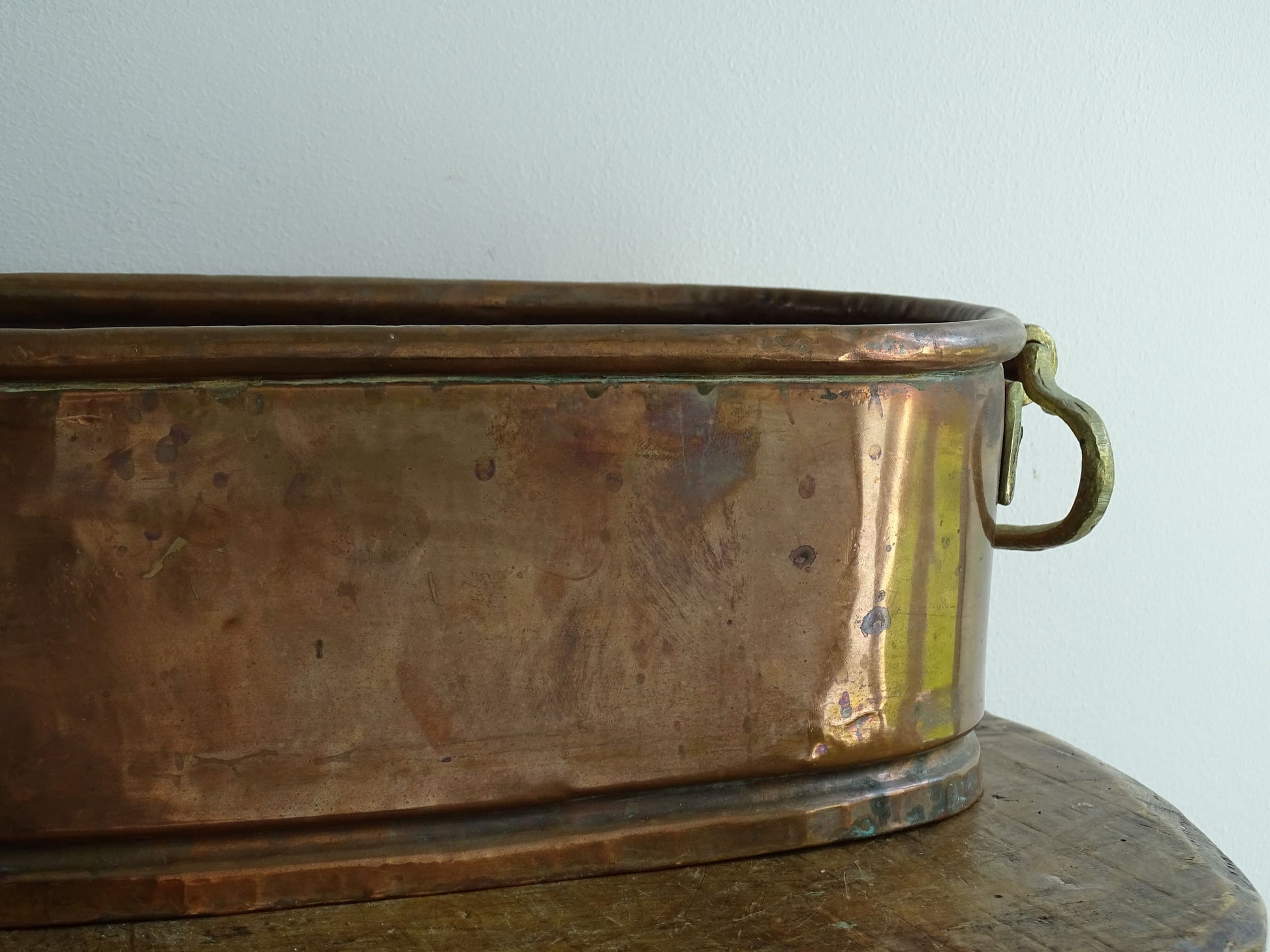 Antique French Copper Planter with Brass Handles 