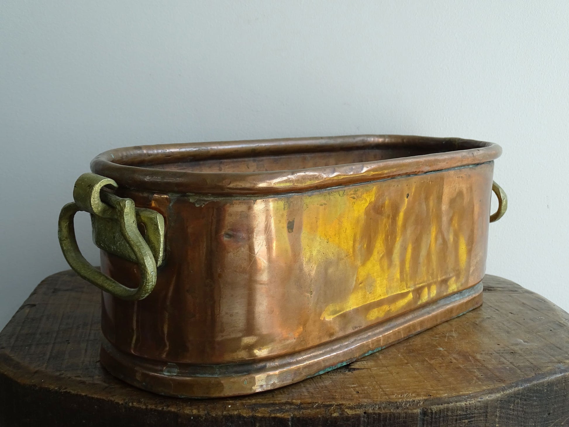 Antique French Copper Planter with Brass Handles 