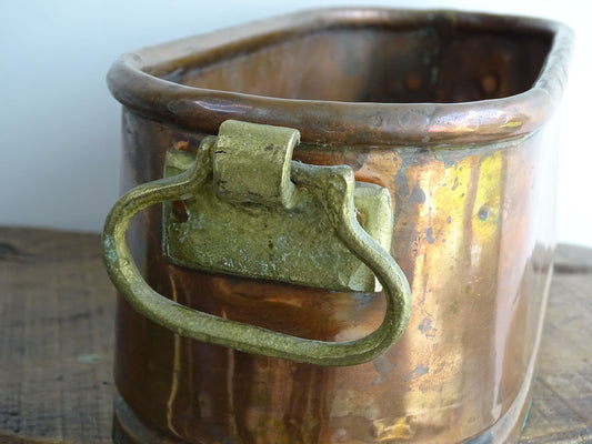 Antique French Copper Planter with Brass Handles 