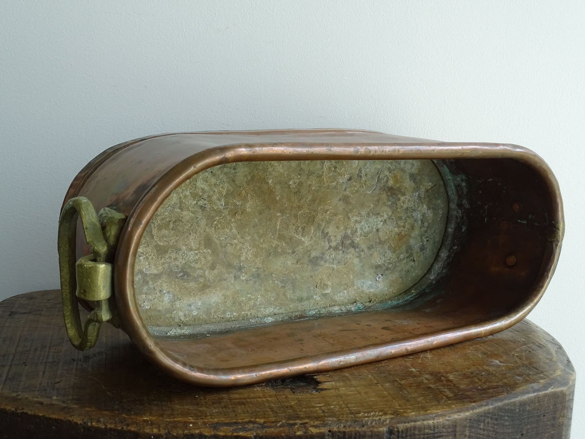 Antique French Copper Planter with Brass Handles 