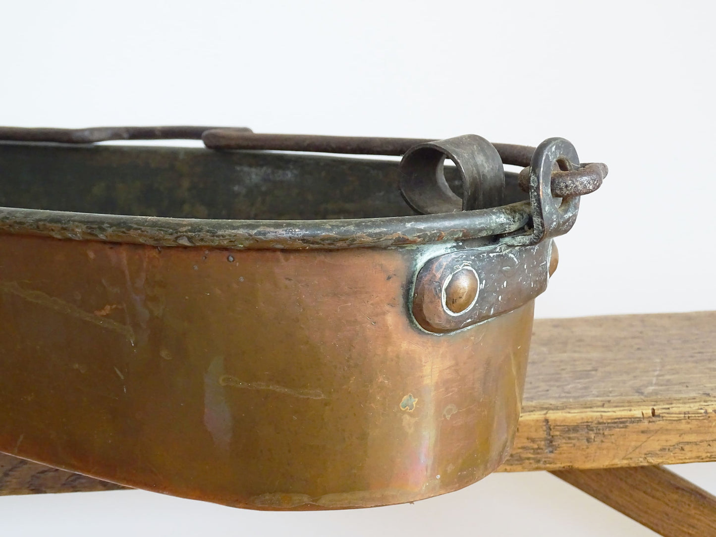 Antique French Copper Poissonnière, Fish Kettle or Fish Poacher with Wrought Iron Handle