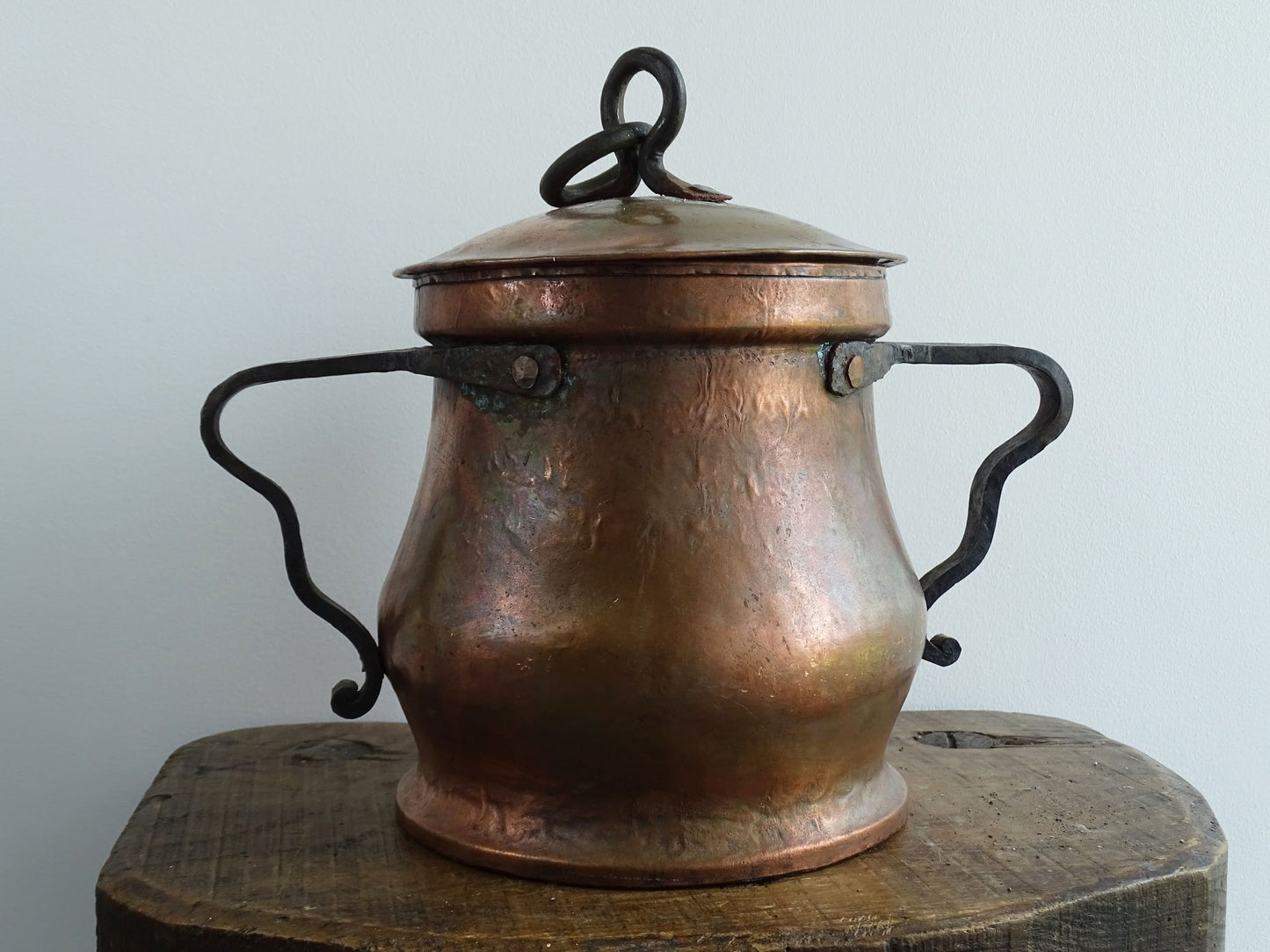 Antique French Copper Pot with Wrought Iron Handles