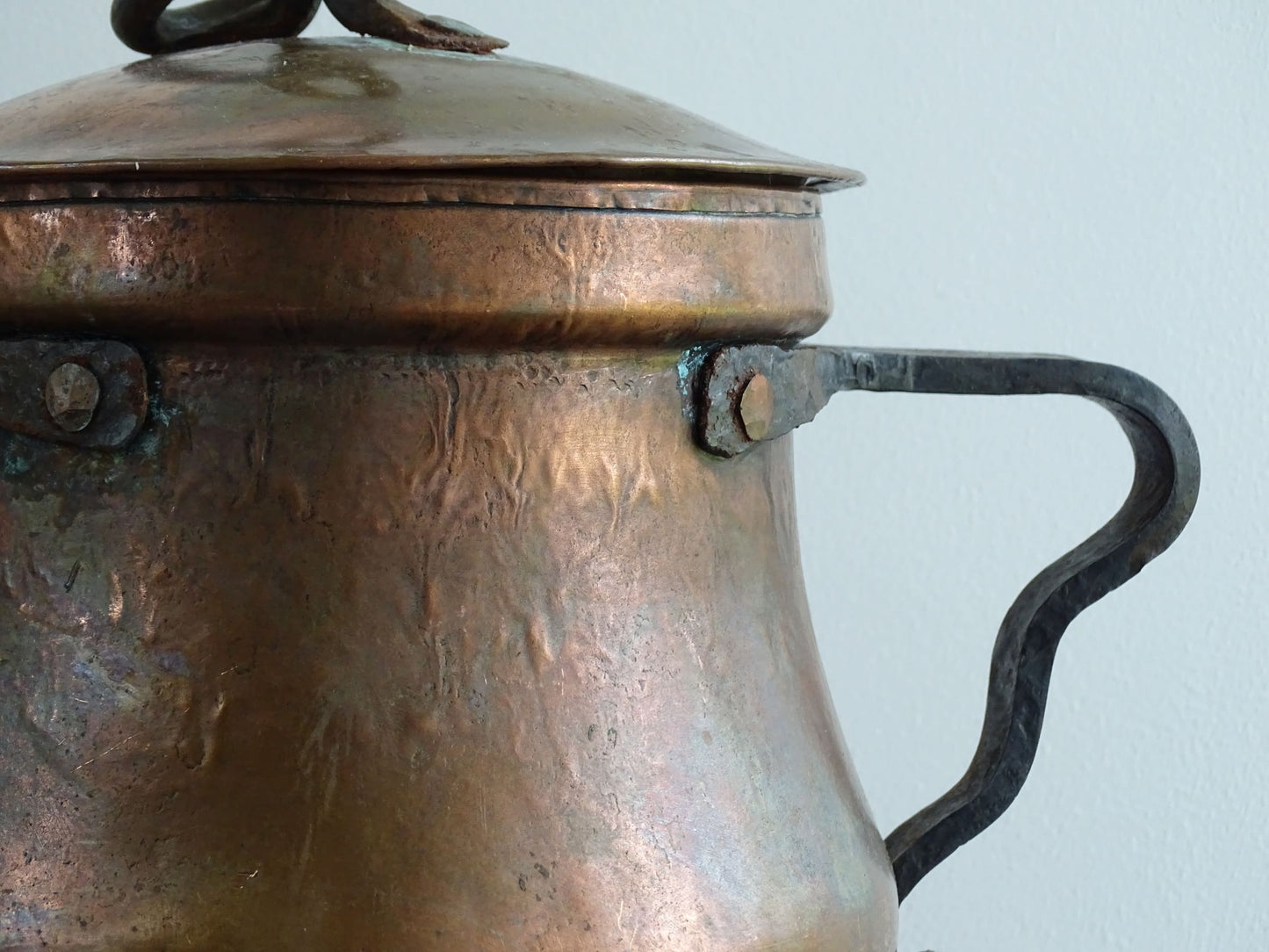 Antique French Copper Pot with Wrought Iron Handles