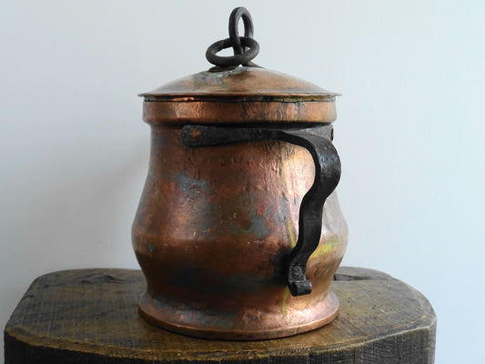 Antique French Copper Pot with Wrought Iron Handles