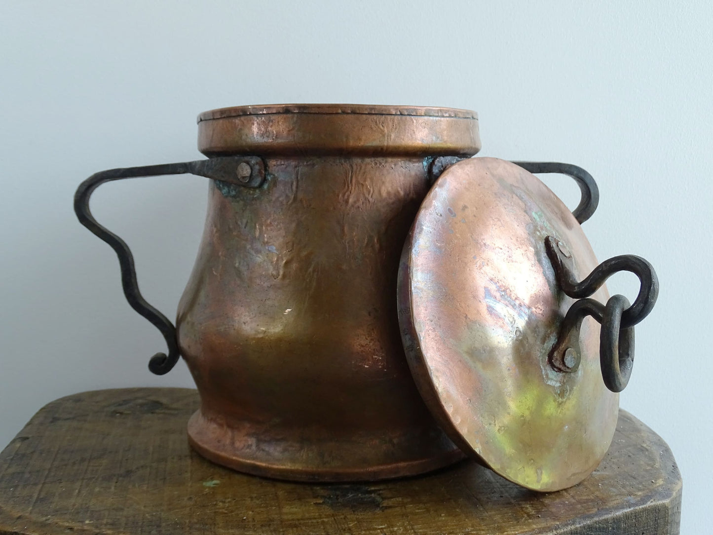 Antique French Copper Pot with Wrought Iron Handles