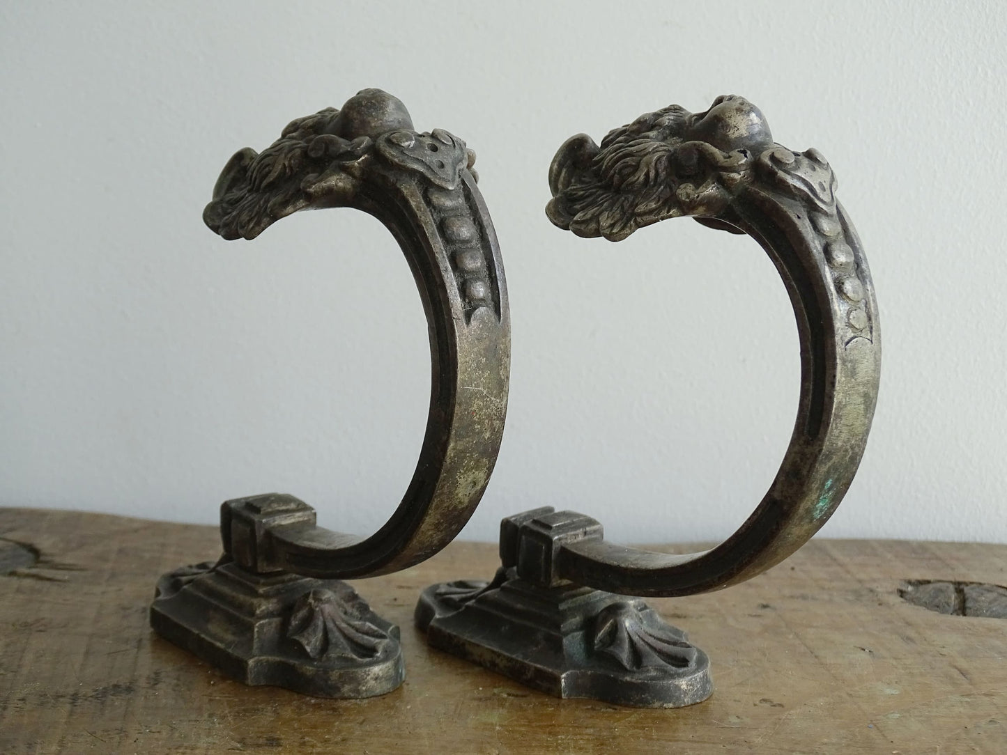 Pair of Antique French Curtain Hooks with Faces 