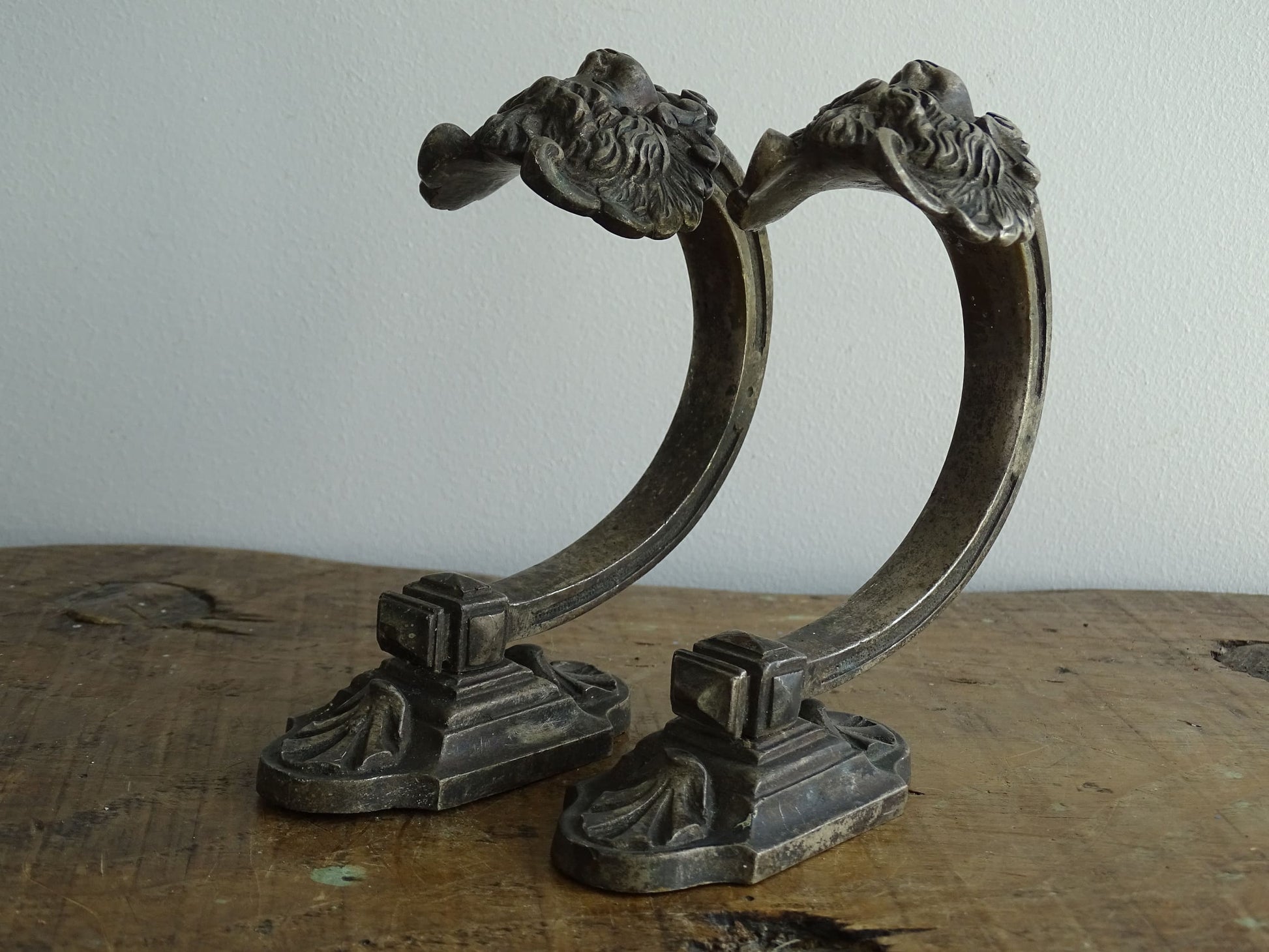 Pair of Antique French Curtain Hooks with Faces 