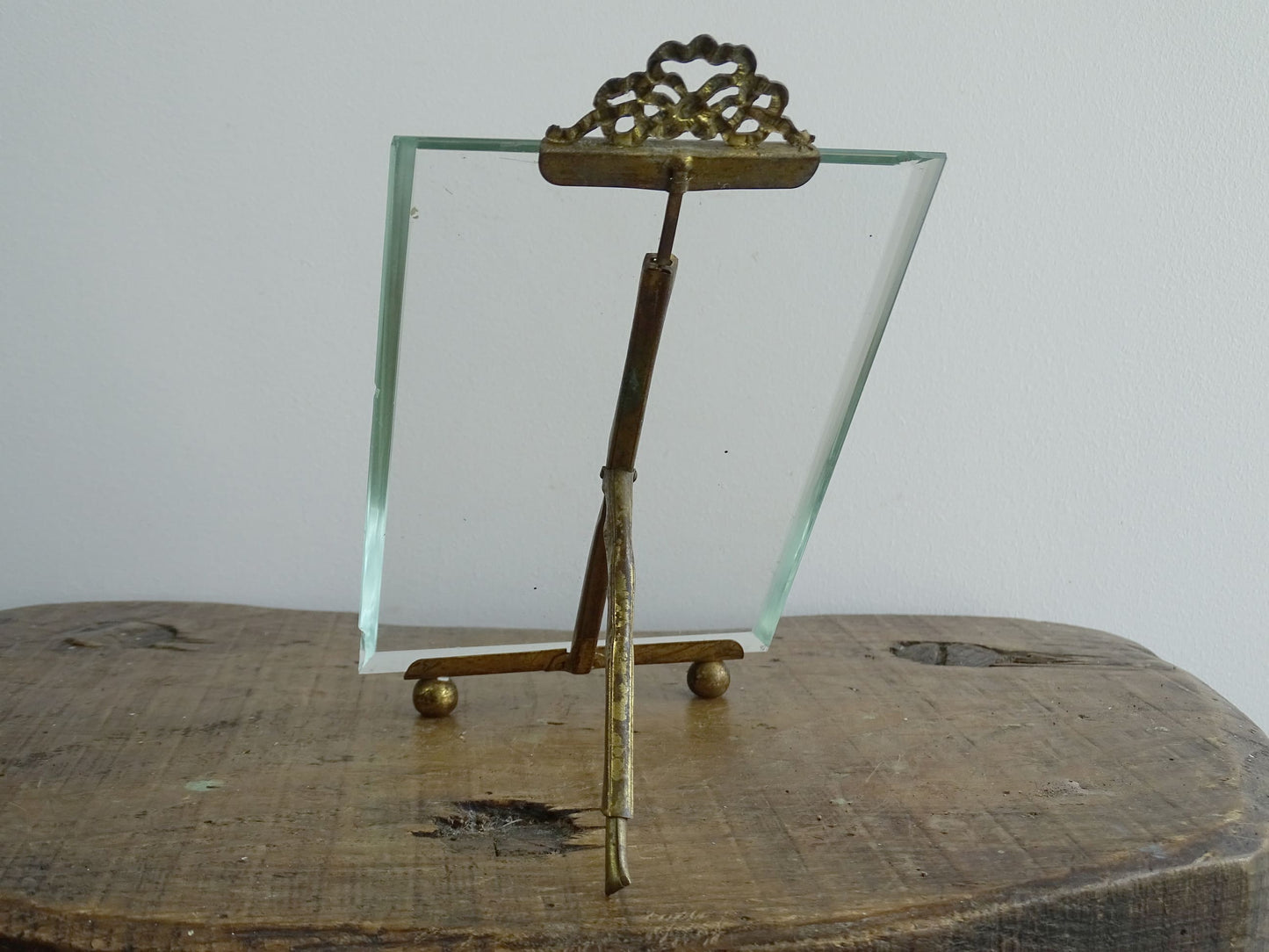 Antique French Glass Frame with Brass Bow