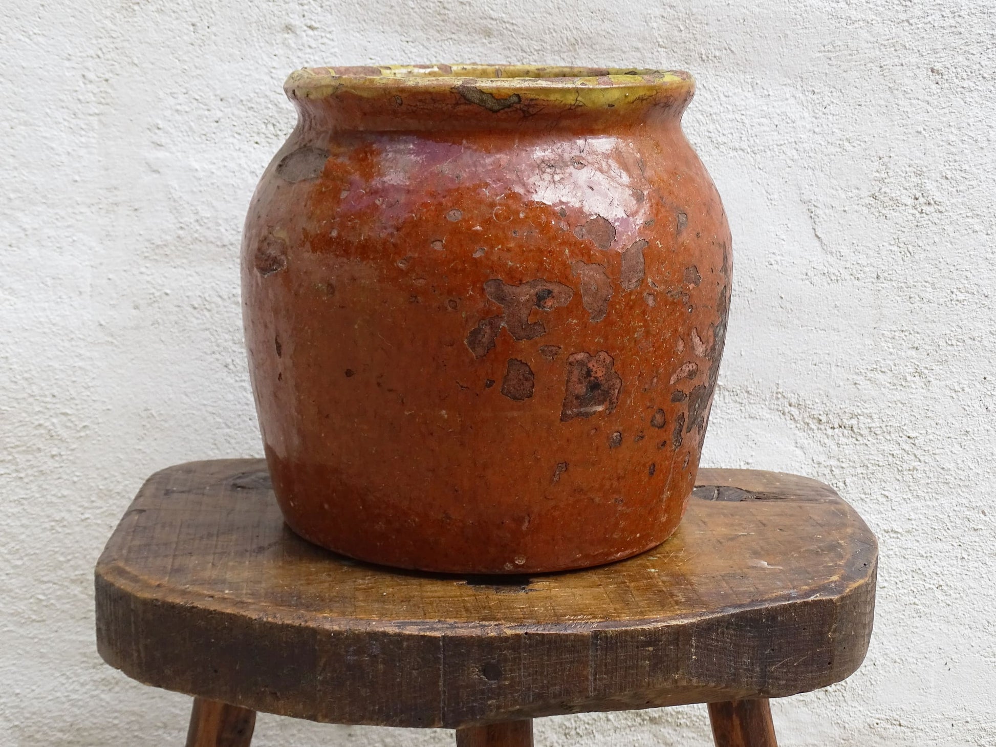 Antique French Terracotta Pot with Brown and Yellow Glaze