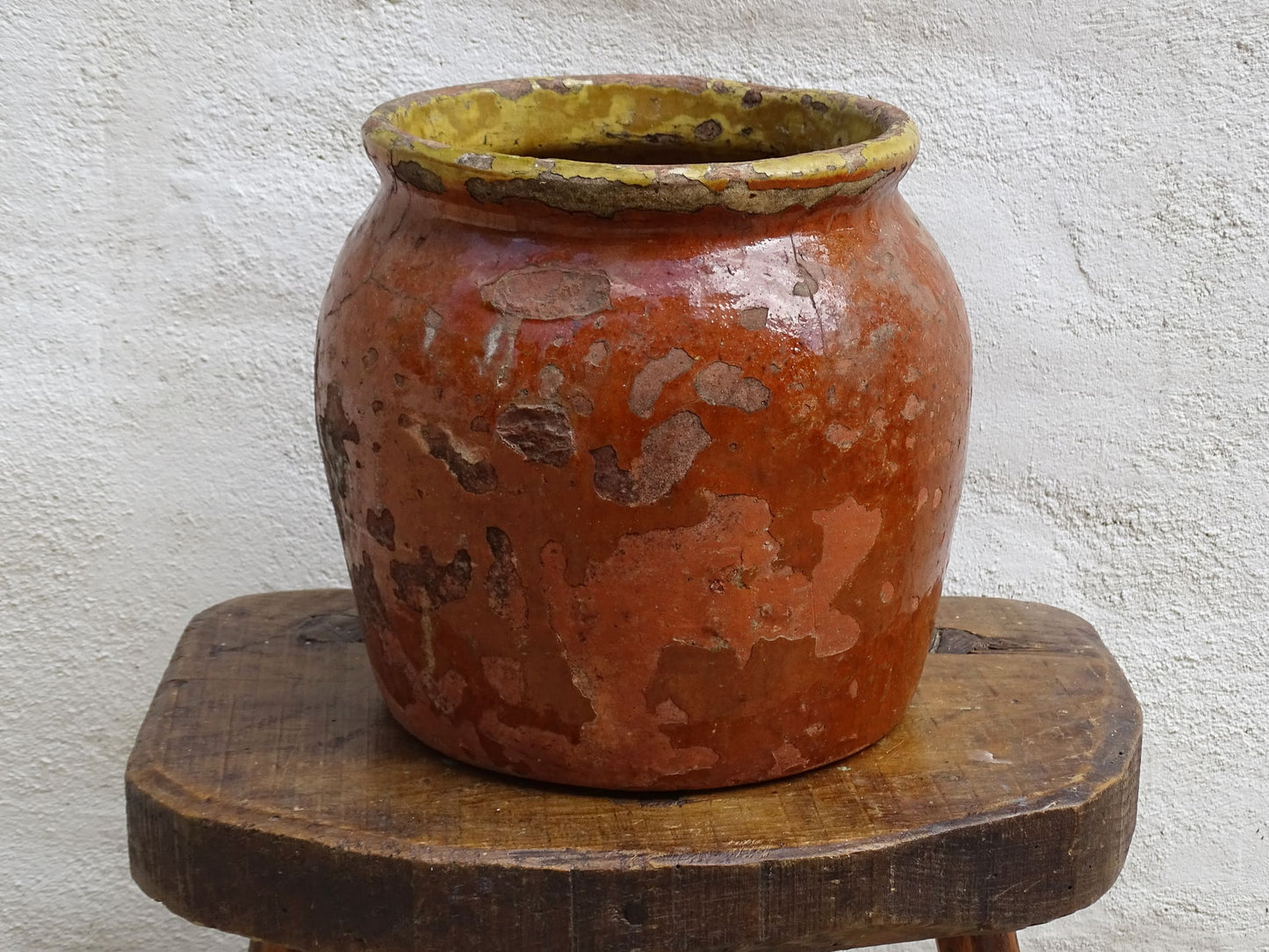 Antique French Terracotta Pot with Brown and Yellow Glaze