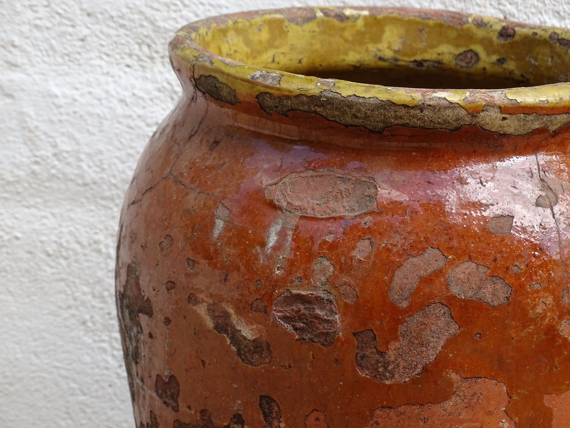 Antique French Terracotta Pot with Brown and Yellow Glaze