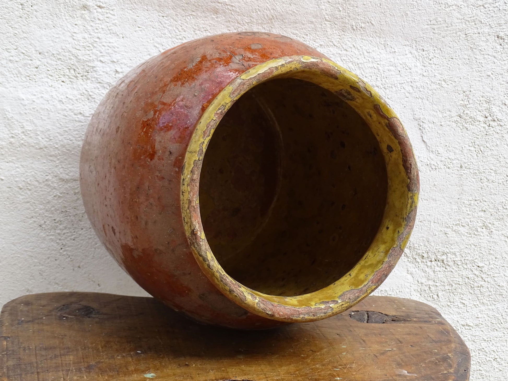 Antique French Terracotta Pot with Brown and Yellow Glaze