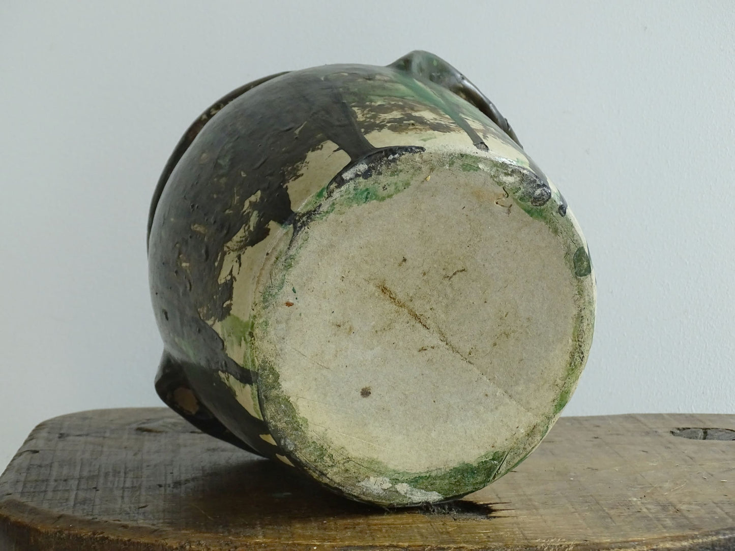 Antique French Stoneware Confit Pot with Green Drip Glaze