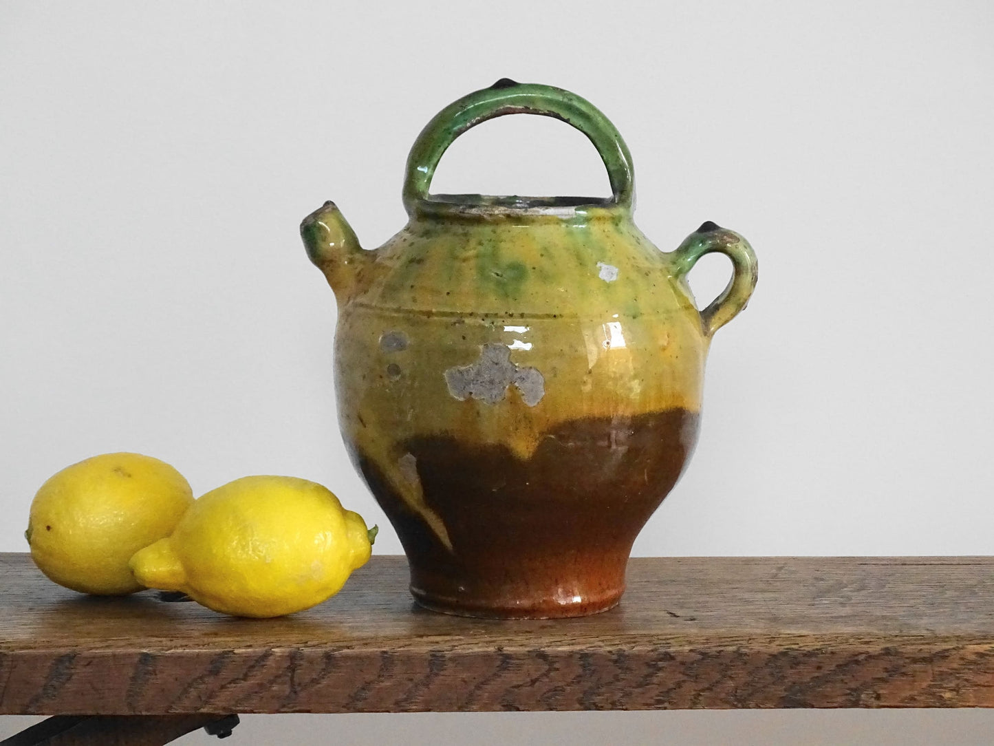 Antique Green and Yellow Glazed Provençal Gargoulette or Water Jug