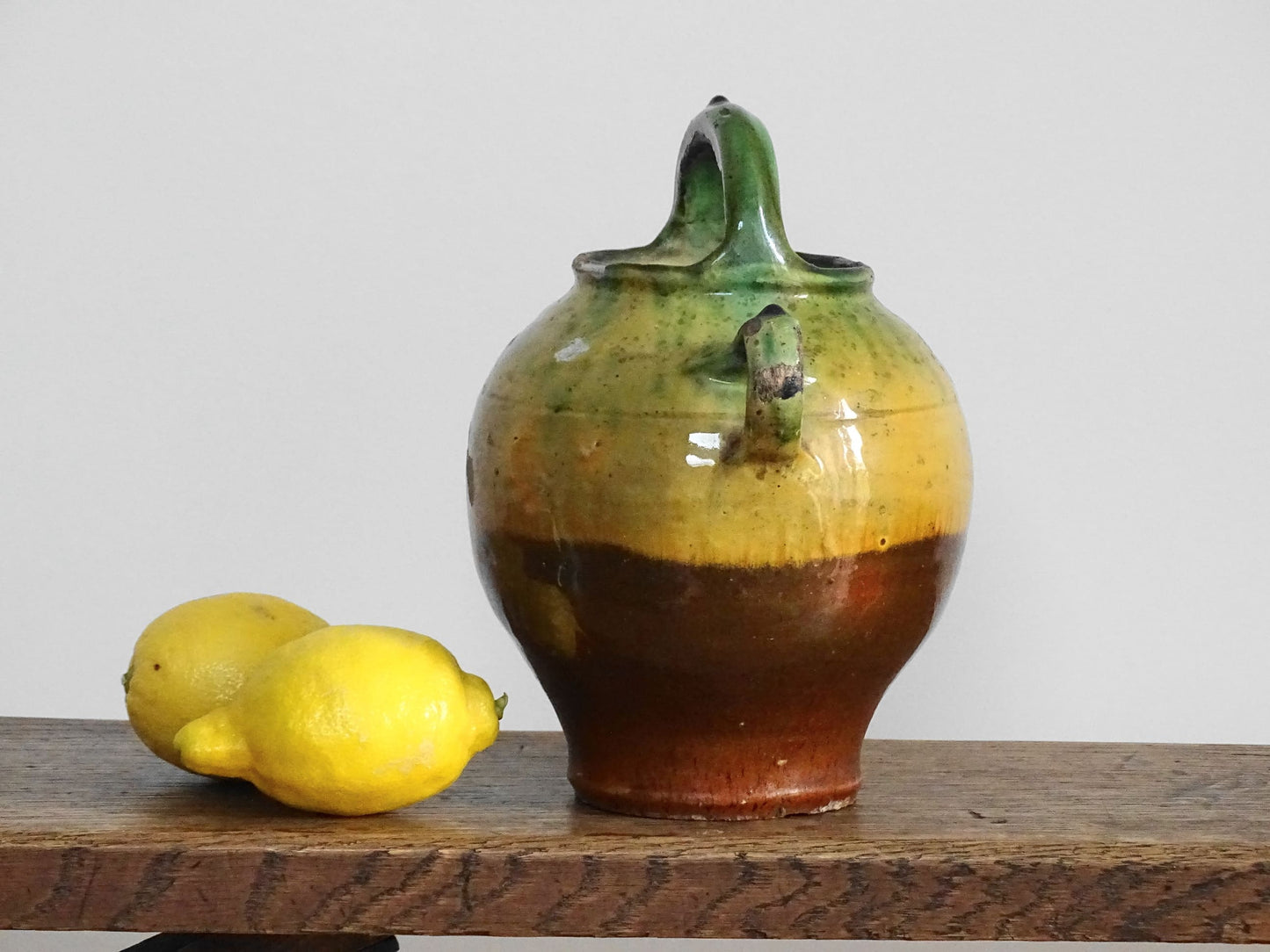 Antique Green and Yellow Glazed Provençal Gargoulette or Water Jug