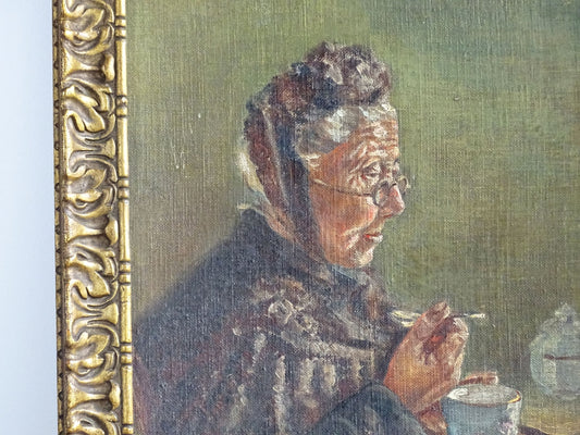 Antique Framed Oil on Board Portrait of an Elderly Woman, Signed