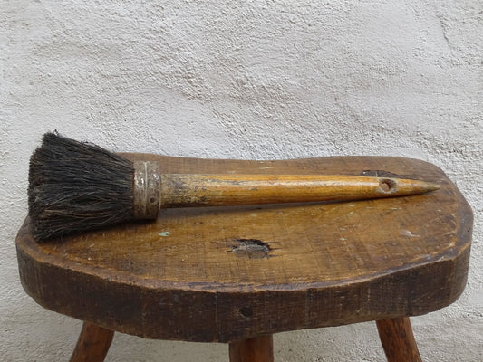 Antique French Round Paint Brush with Wooden Handle