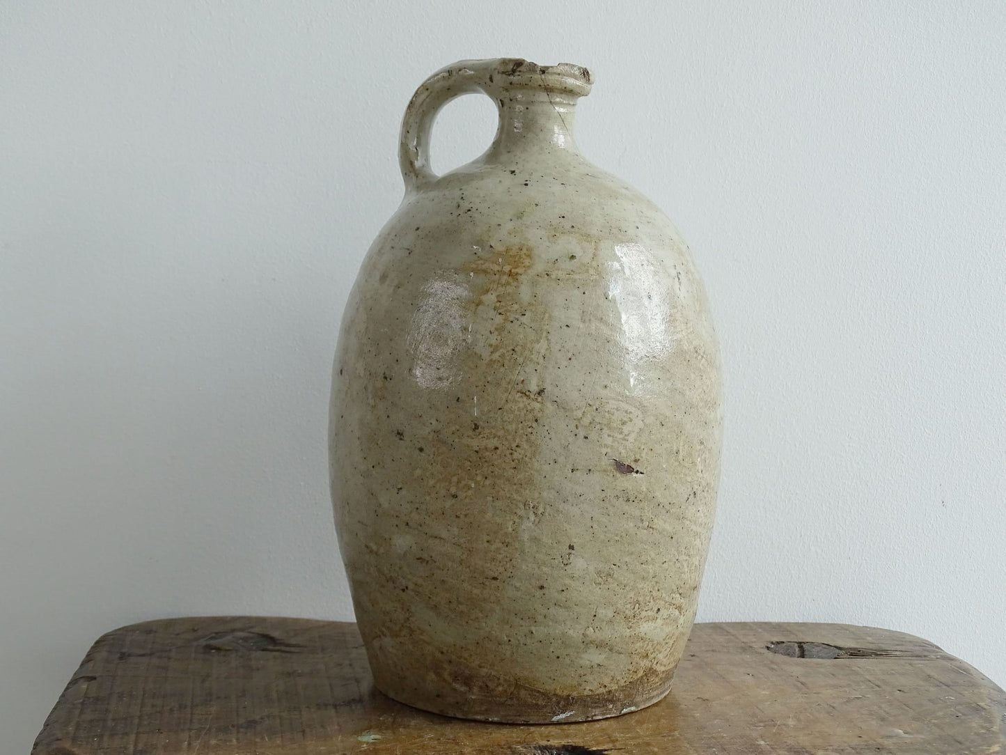 Antique French Stoneware Pitcher with Oatmeal Glaze