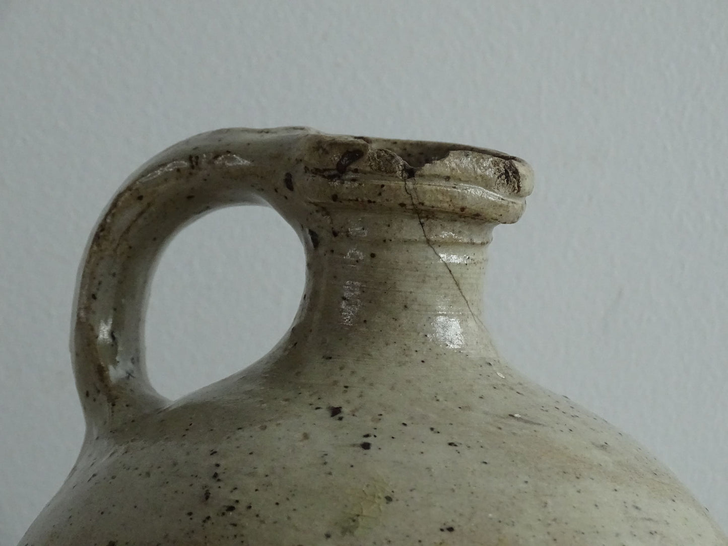 Antique French Stoneware Pitcher with Oatmeal Glaze