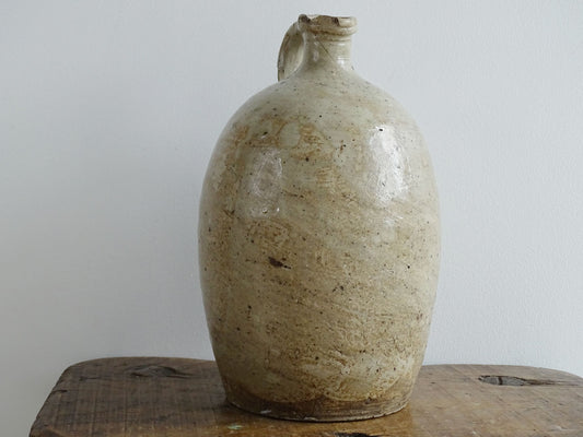 Antique French Stoneware Pitcher with Oatmeal Glaze for French farmhouse kitchen.