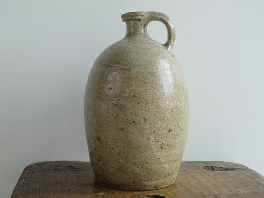 Antique French Stoneware Pitcher with Oatmeal Glaze for French farmhouse kitchen.