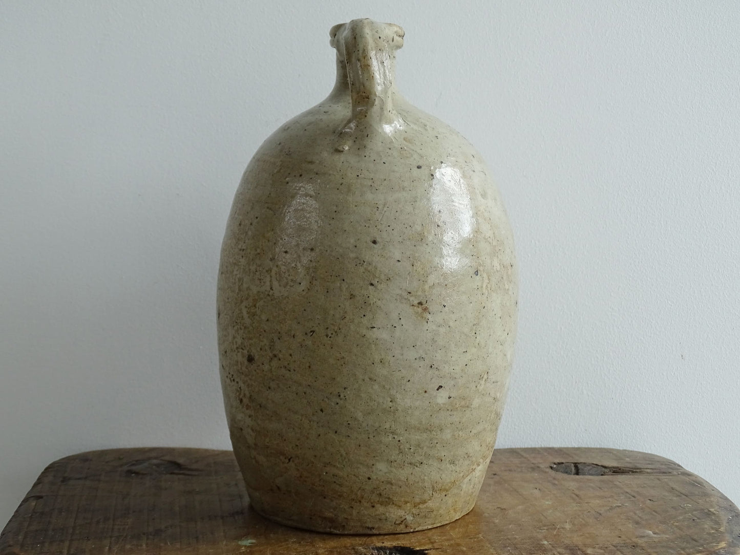 Antique French Stoneware Pitcher with Oatmeal Glaze