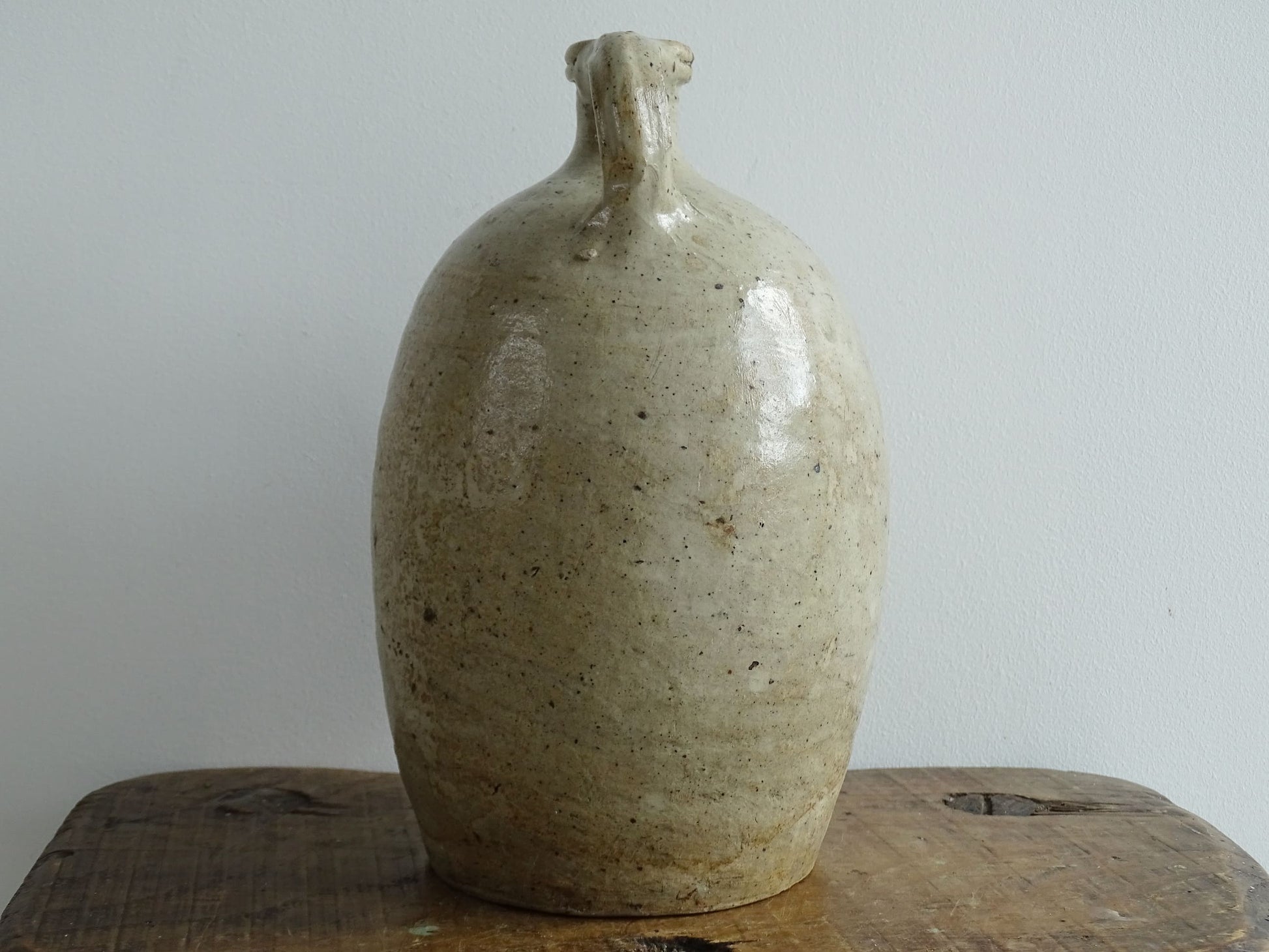 Antique French Stoneware Pitcher with Oatmeal Glaze