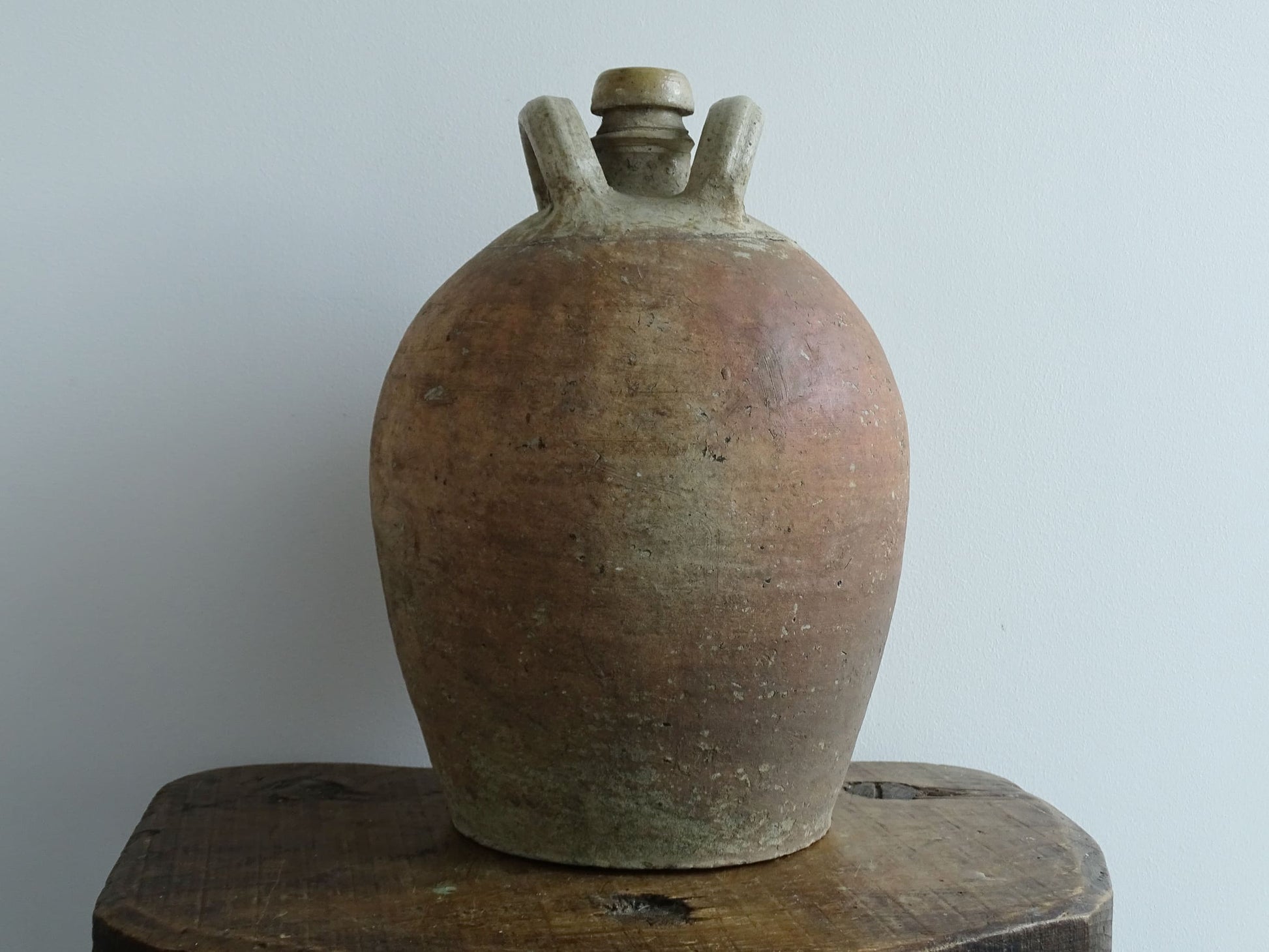 Large Antique French Earthenware Pitcher with Two Loop Handles and Spout