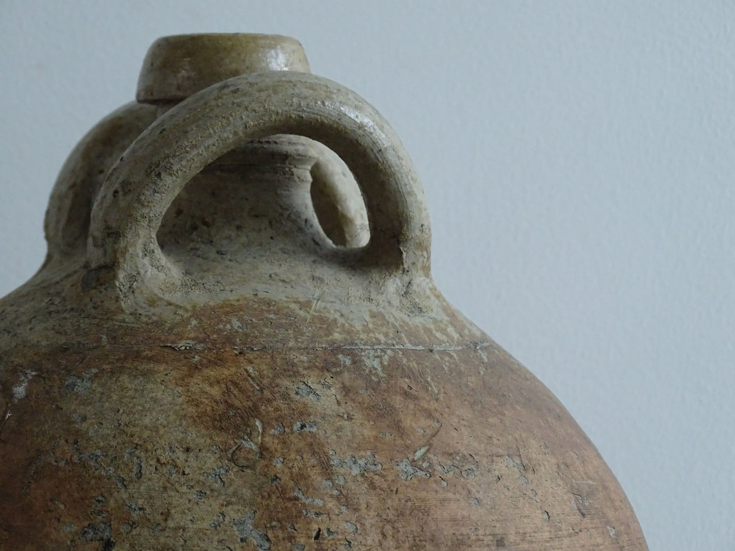 Large Antique French Earthenware Pitcher with Two Loop Handles and Spout