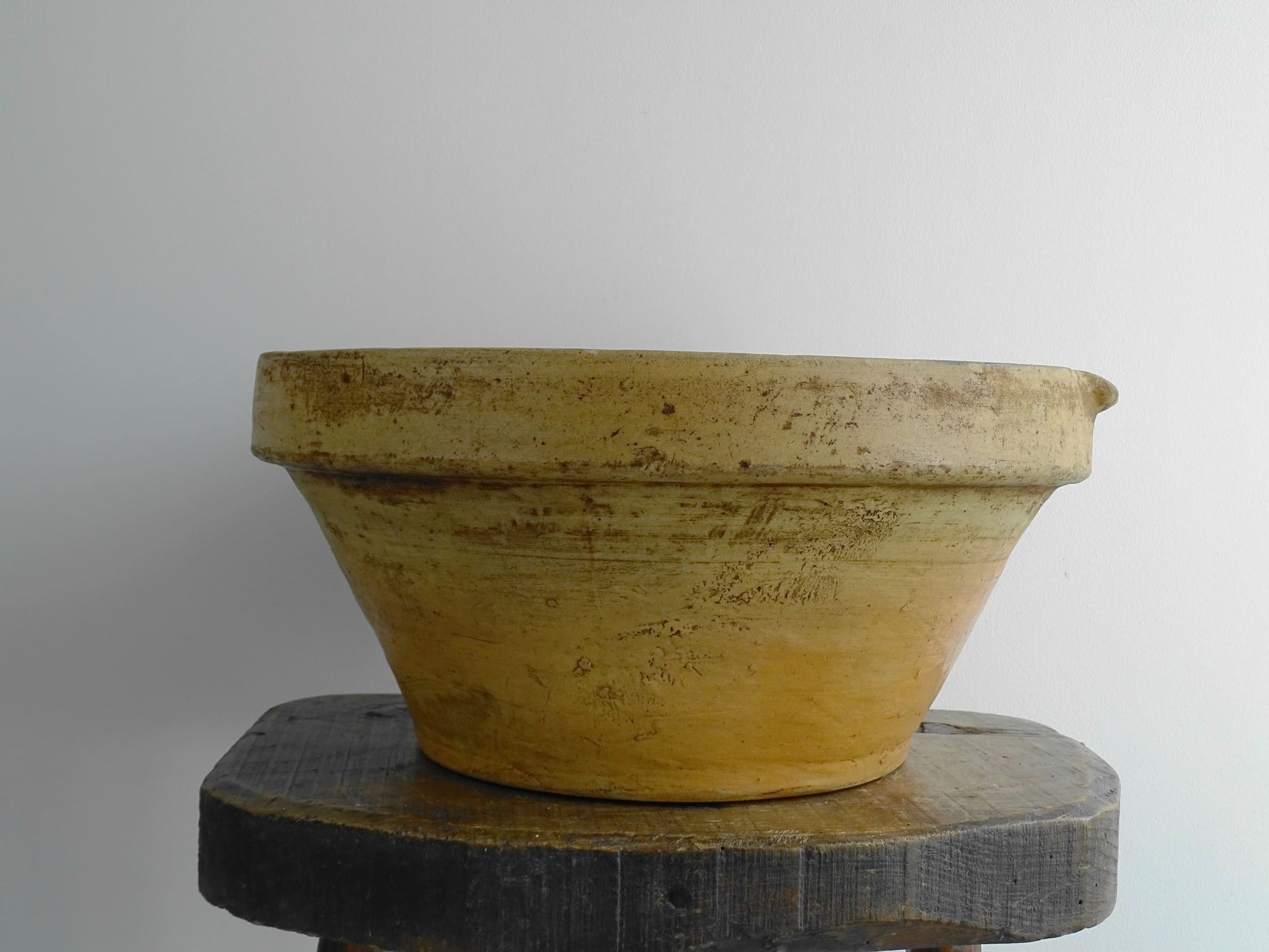 Antique French Terracotta Tian Bowl with Oatmeal Glaze Interior