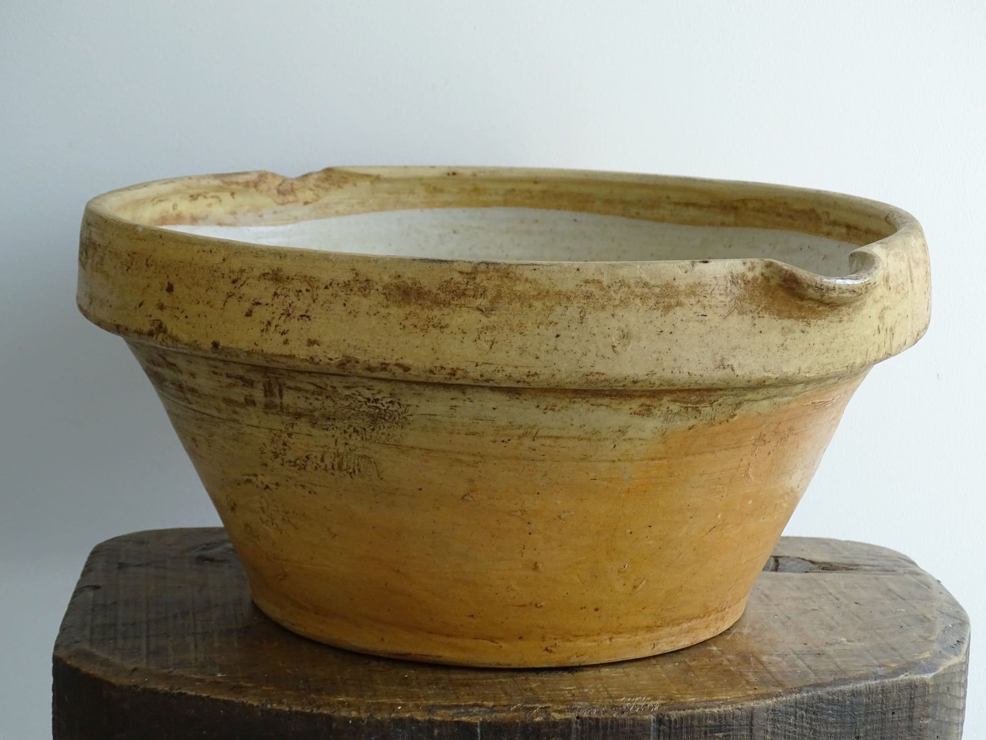 Antique French Terracotta Tian Bowl with Oatmeal Glaze Interior