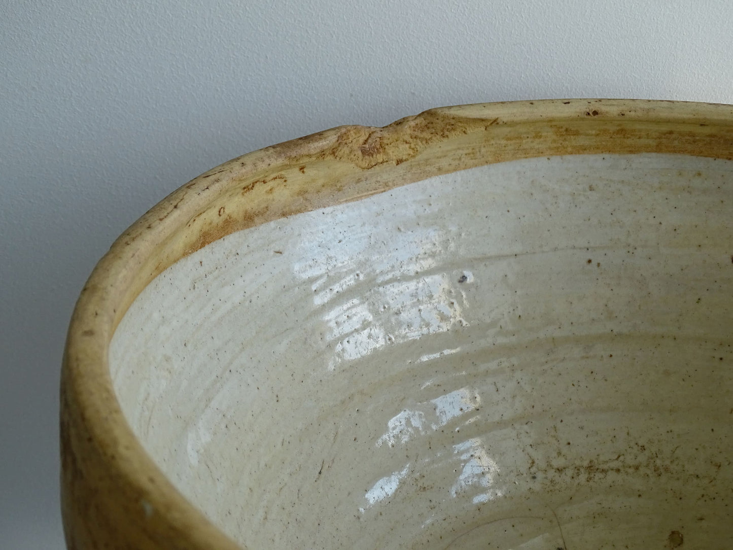 Antique French Terracotta Tian Bowl with Oatmeal Glaze Interior