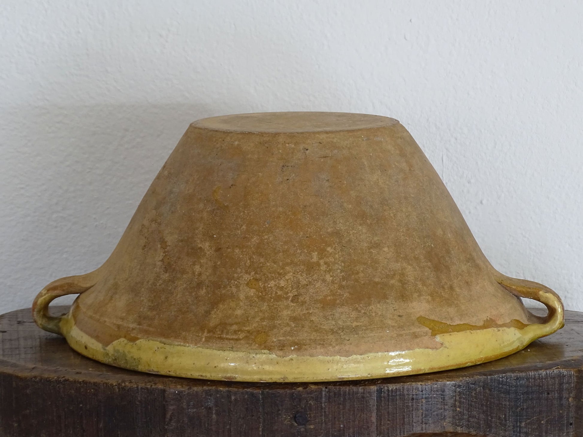 French Antique Tian Bowl with Yellow Glaze, the Earthenware Terracotta bowl has patina and an unglazed exterior