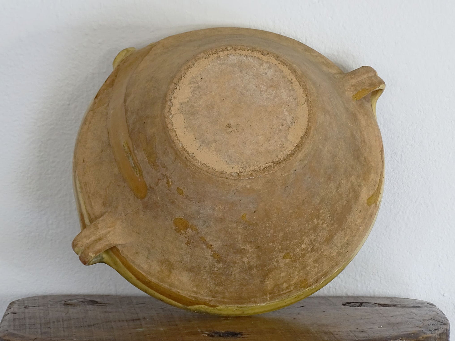 French Antique Tian Bowl with Yellow Glaze, the Earthenware Terracotta bowl has patina and an unglazed exterior