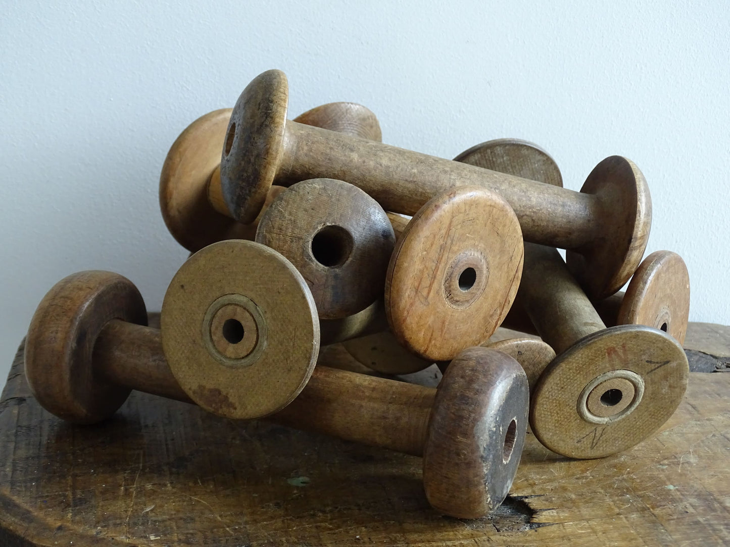 Collection of 8 Vintage and Antique Wooden Bobbins 