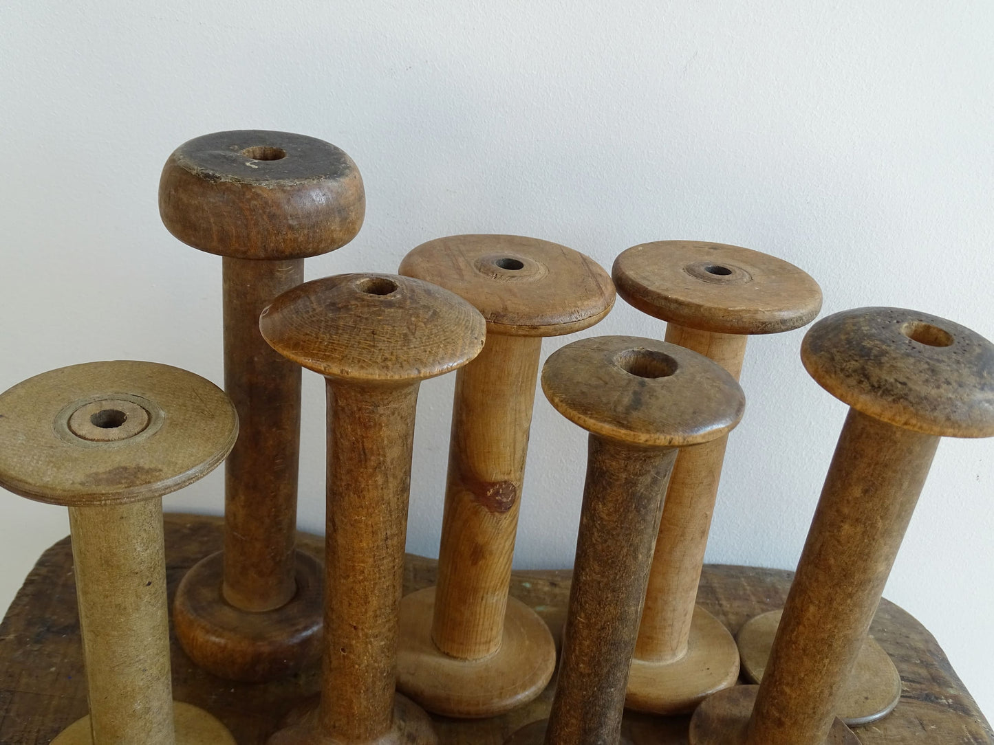 Collection of 8 Vintage and Antique Wooden Bobbins 