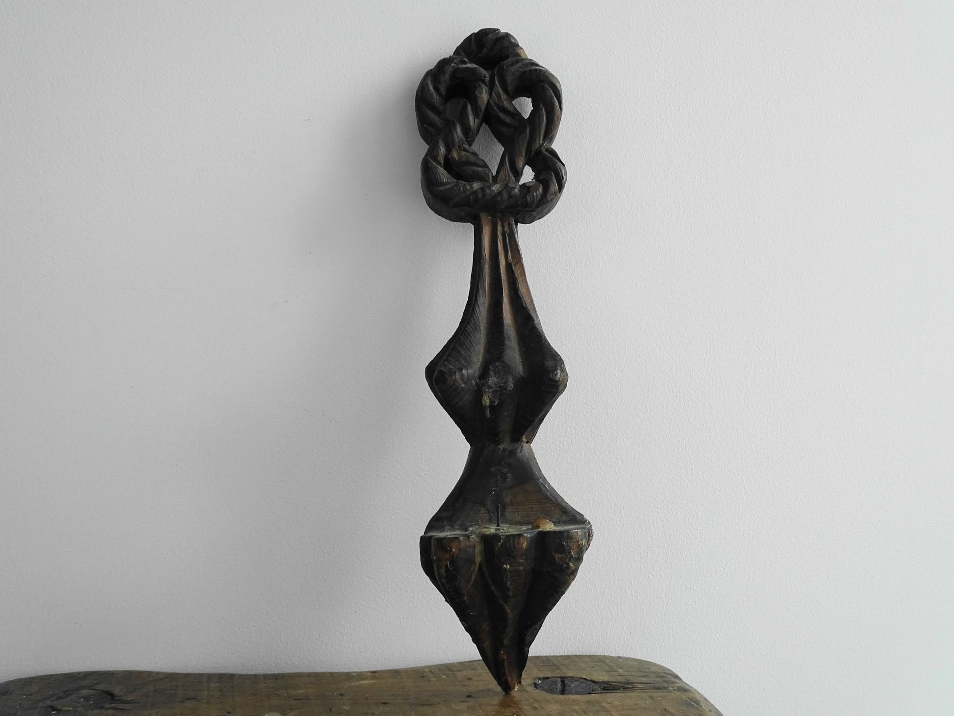 Antique French Carved Wooden Candle Sconce with Rope Effect