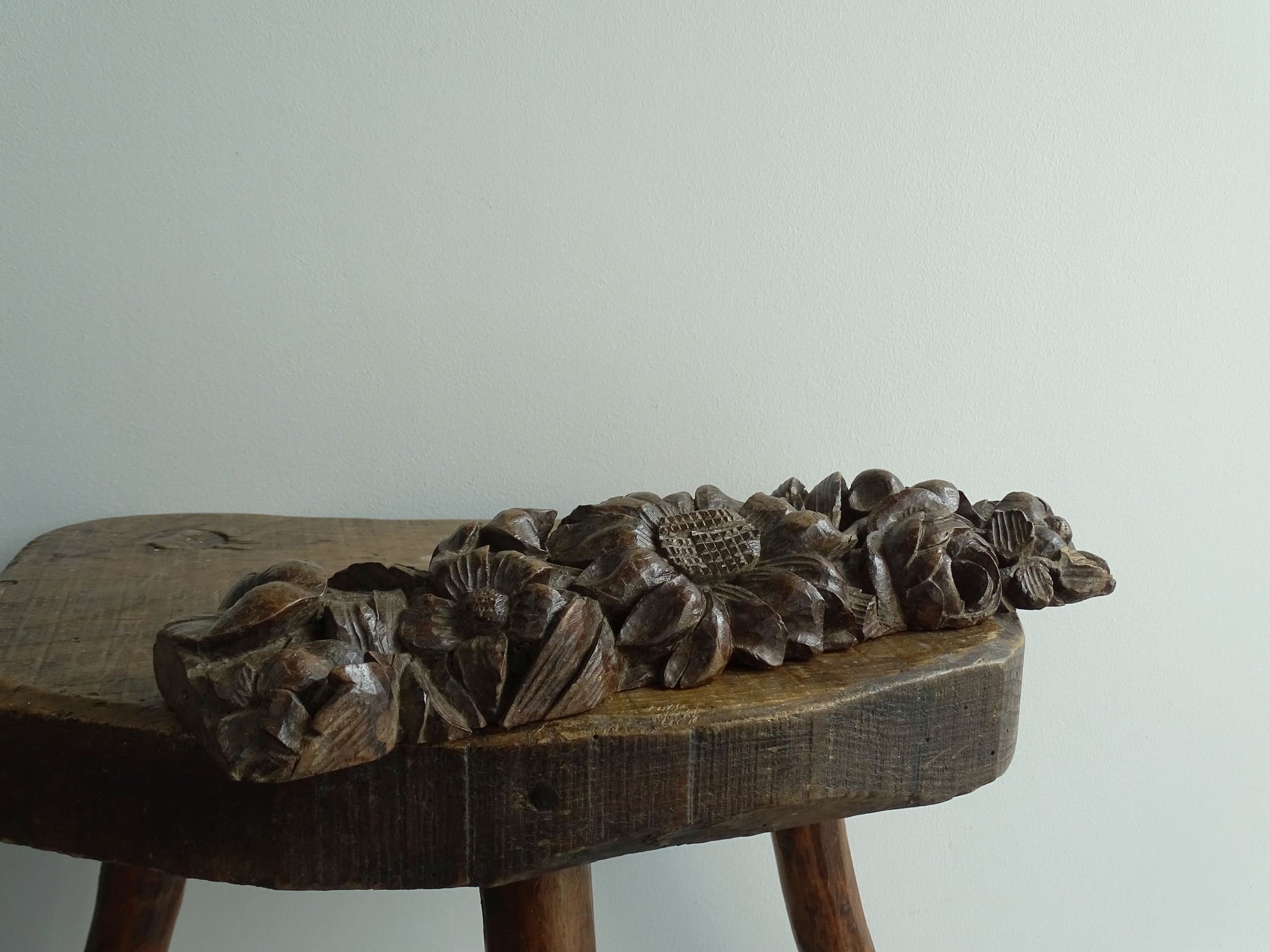 Antique Wooden Carving with Sunflowers