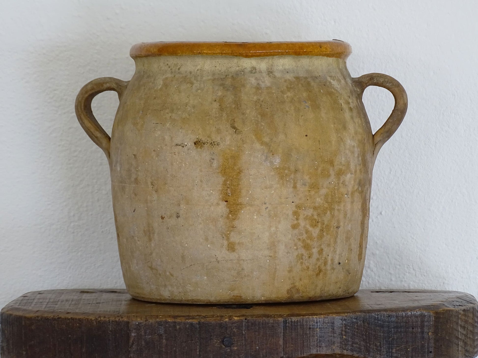 Antique French Terracotta Pot with Ochre Yellow Glazed Interior