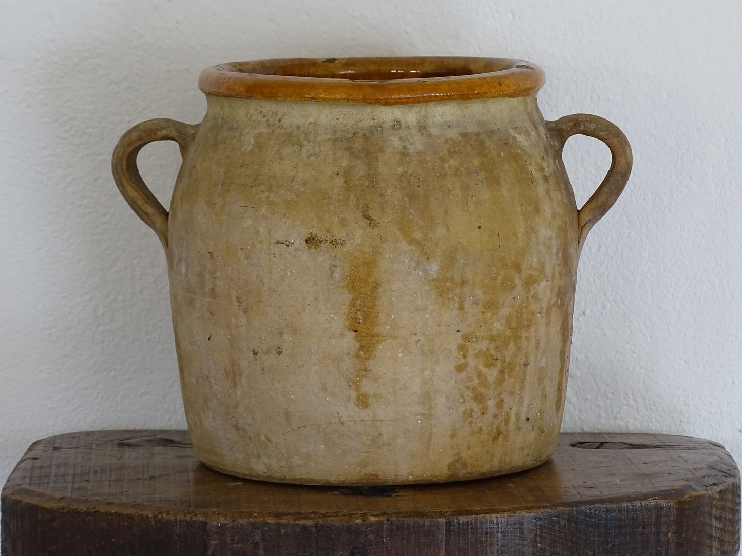 Antique French Terracotta Pot with Ochre Yellow Glazed Interior