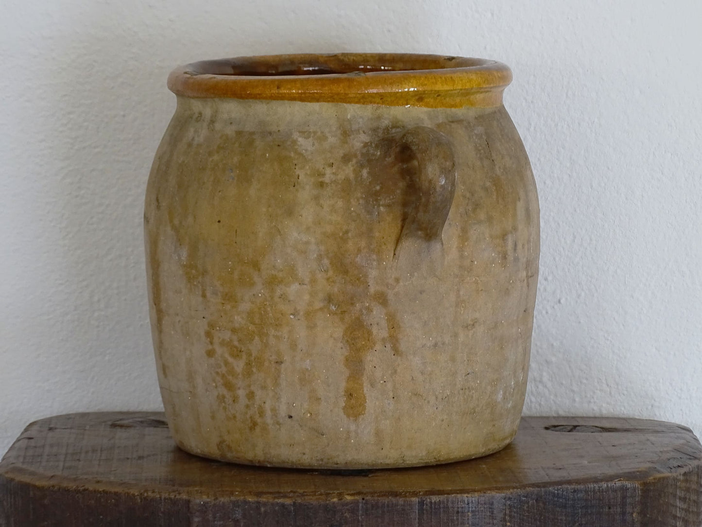 Antique French Terracotta Pot with Ochre Yellow Glazed Interior