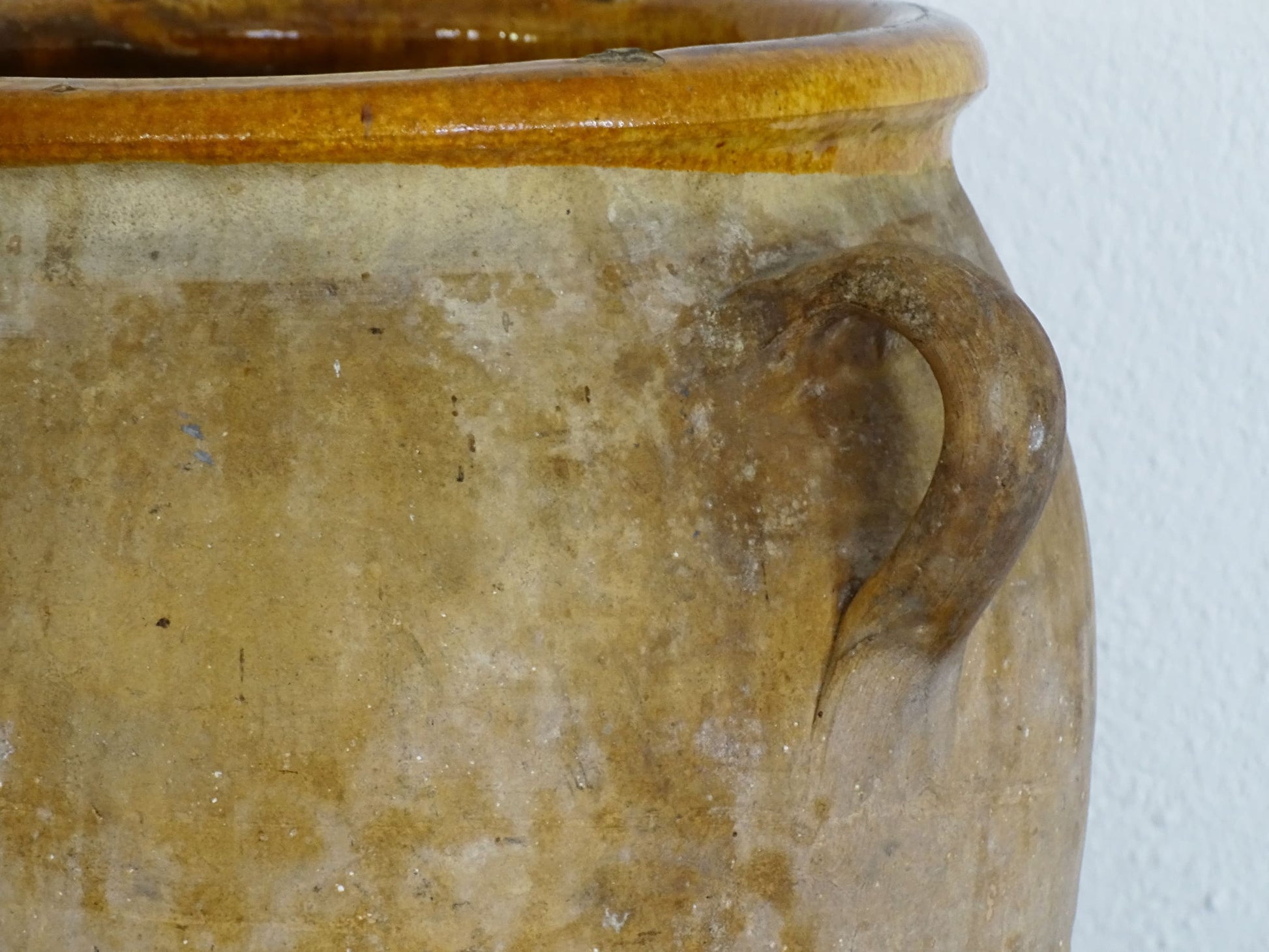 Antique French Terracotta Pot with Ochre Yellow Glazed Interior